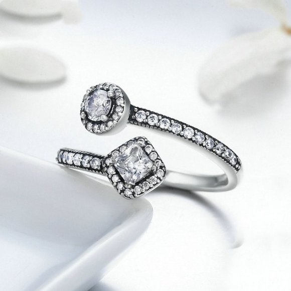 ⚡  925 Silver Plated Crystal, Clear CZ Open Finger Ring, FB16FA1142 - Picture 4 of 6